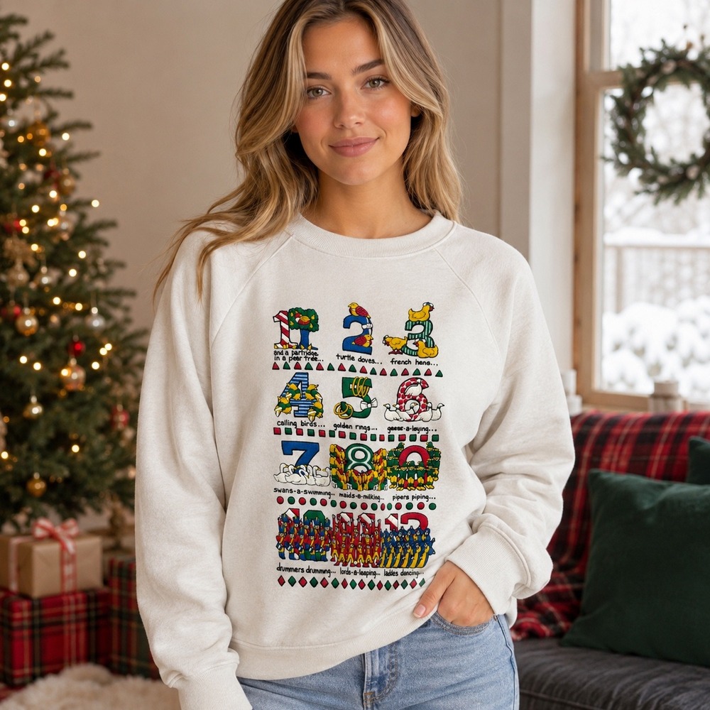 Vintage 90's 12 Days of Christmas Sweatshirt Womens Large